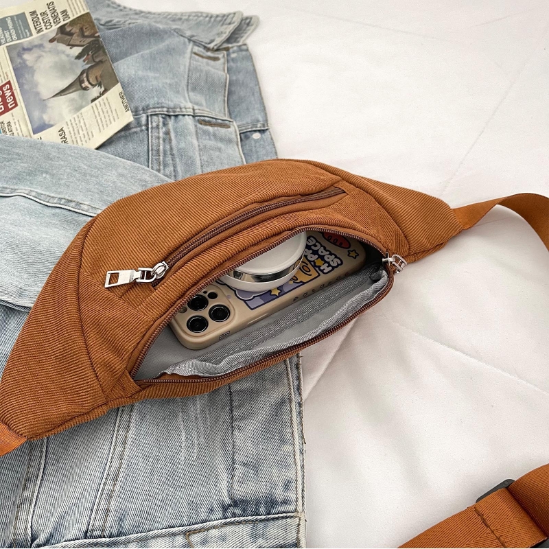 Marsupio in velluto a coste da donna borsa a tracolla con cerniera Casual borsa da viaggio sportiva semplice da viaggio borsa da cintura moda telefono marsupio