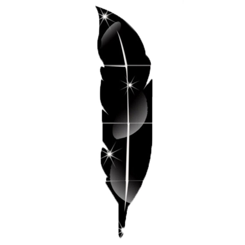 Plumas DIY Plume 3D espejo Adhesivo de pared para arte de sala de estar decoración del hogar vinilo adhesivo acrílico Mural decoración de pared: Black / 18x73cm
