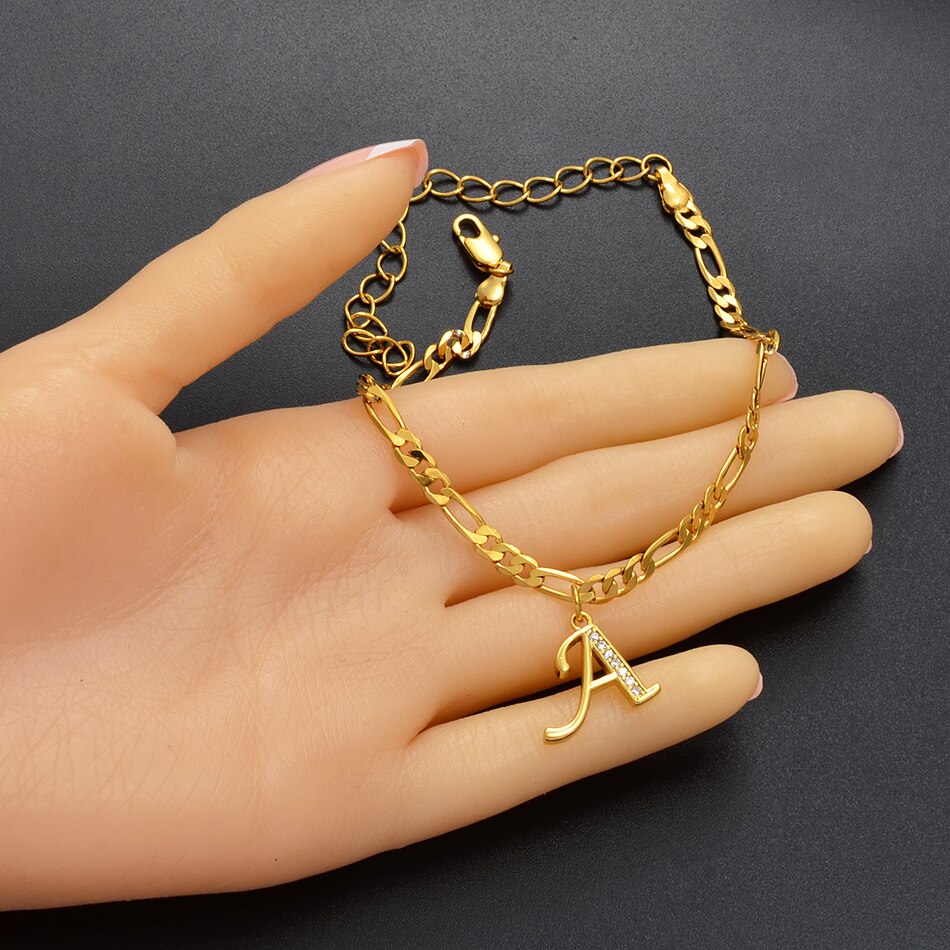 Anniyo 21cm + 10cm Verlängerung Kette/A-Z knapp Initial Fußkettchen für Frauen Mädchen Alphabet Schmuck Buchstaben Fuß kette #067902