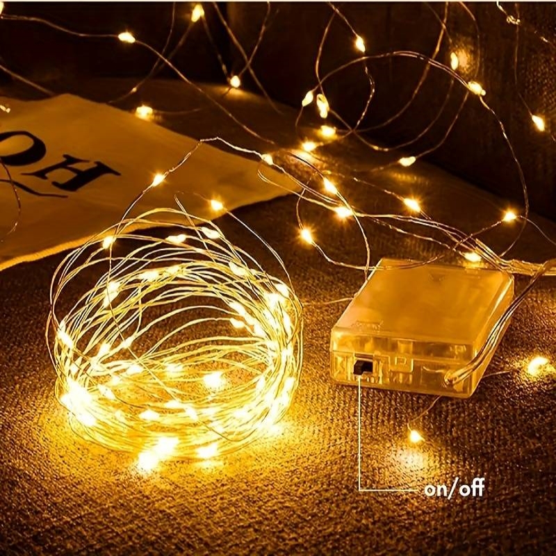 Guirnaldas de luces LED con batería de 1/2/3/5/10/20M, guirnalda de luces de alambre de cobre para dormitorio, jardín, , boda, decoración navideña