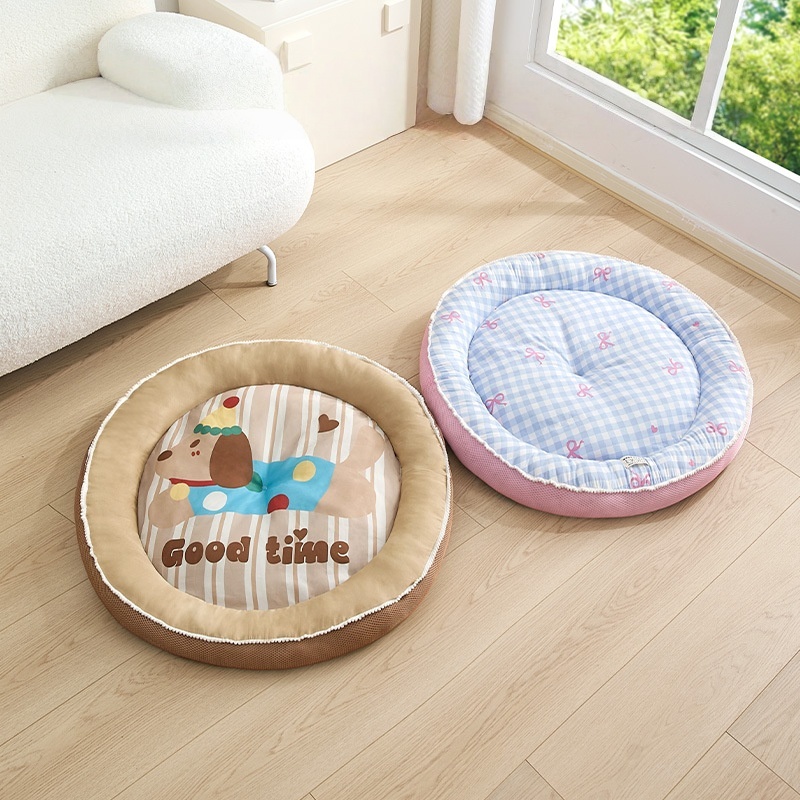 Zomerhondenbed voor kleine middelgrote honden Koelmat Verfrissend bed voor puppy Kitten schoon te maken Rond kattenkussen Huisdier Kalmerende bank