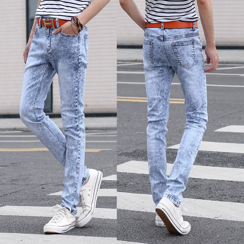 Heren skinny jeans grijs/blauwe spijkerbroek heren potloodbroek slim jeans heren skinny lange jeans
