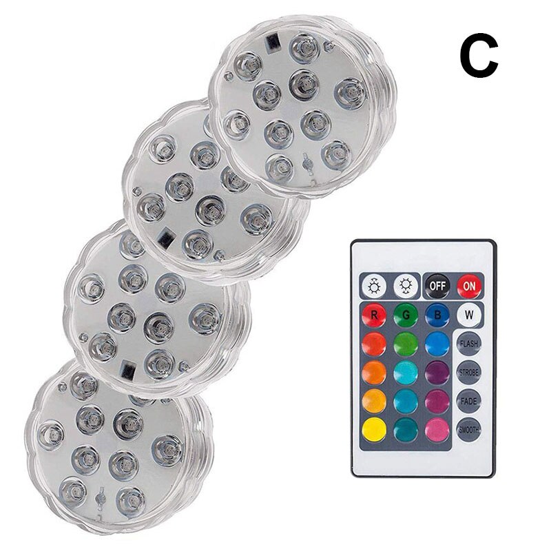 10Leds Duiken Knop Verlichting Led Zwembad Verlichting Aquarium Kleurrijke Licht Afstandsbediening Onderwater Waterdicht Lichten PAK55: c