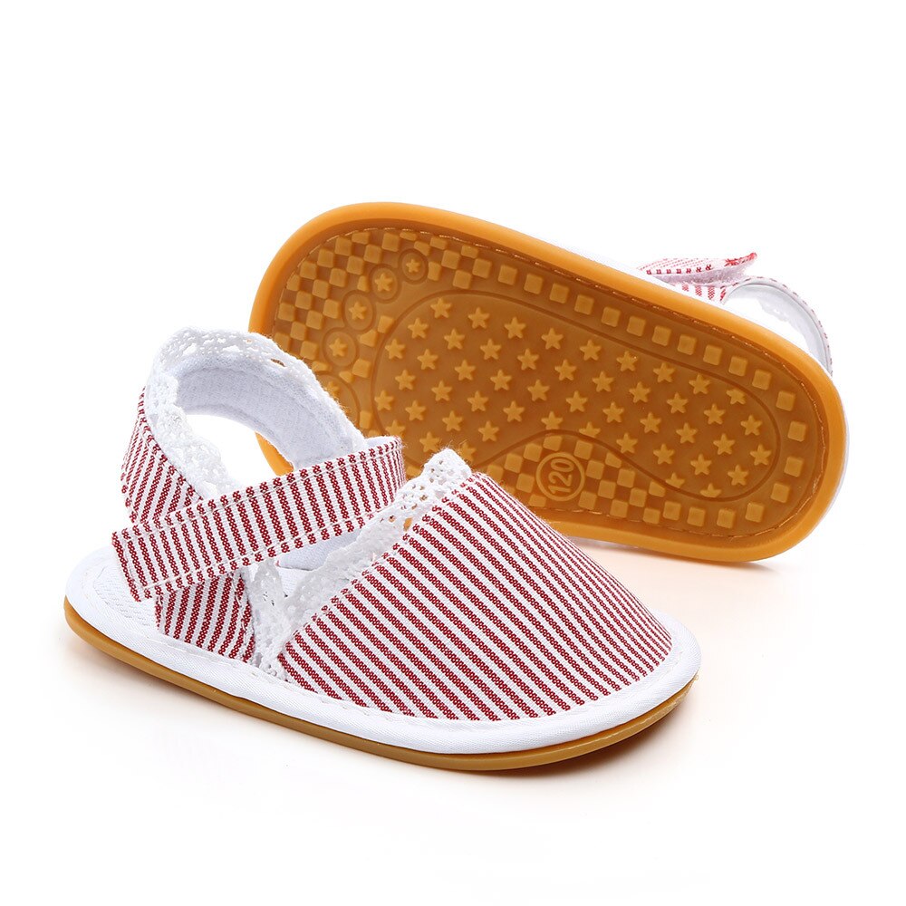 Floral Stripe heart Baby girls sandals Cotton fabric Rubber sole infant Crib shoes baby Moccasins sandals shoes