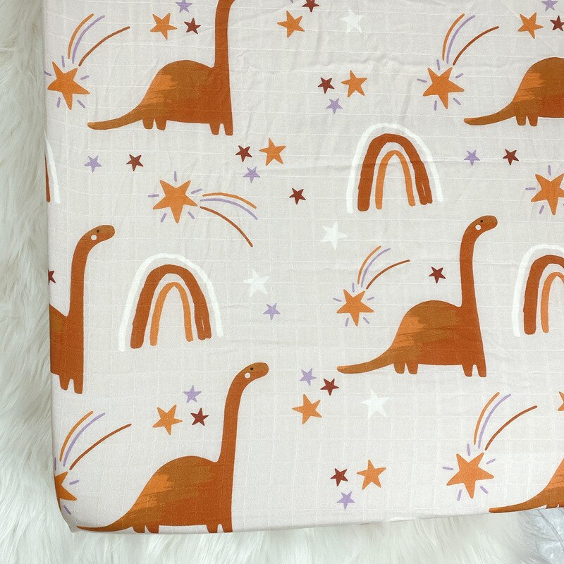 Wieg Beddengoed Lakens Baby Sprei Op Het Bed Bamboe Gaasje Mousseline Print Hoeslaken Kids Items: Dinosaur