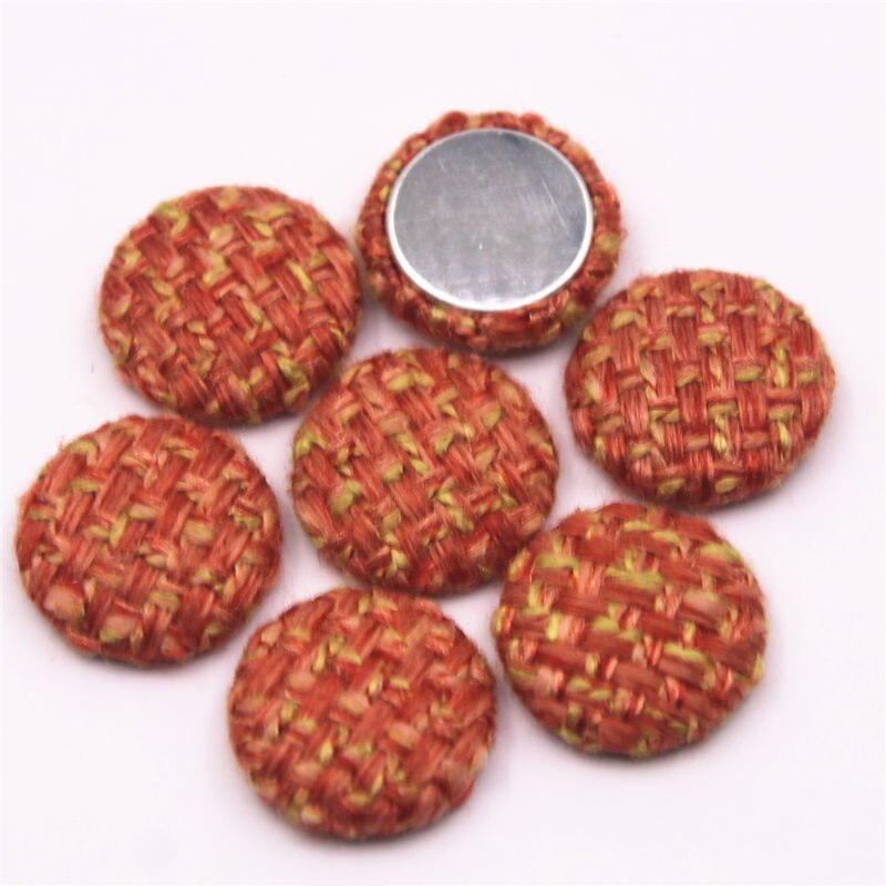 30 stk 18mm tweed plaid stof betrukket flere farver runde flackback knapper hjem have håndværk cabochon scrapbog: Orange 30 stk