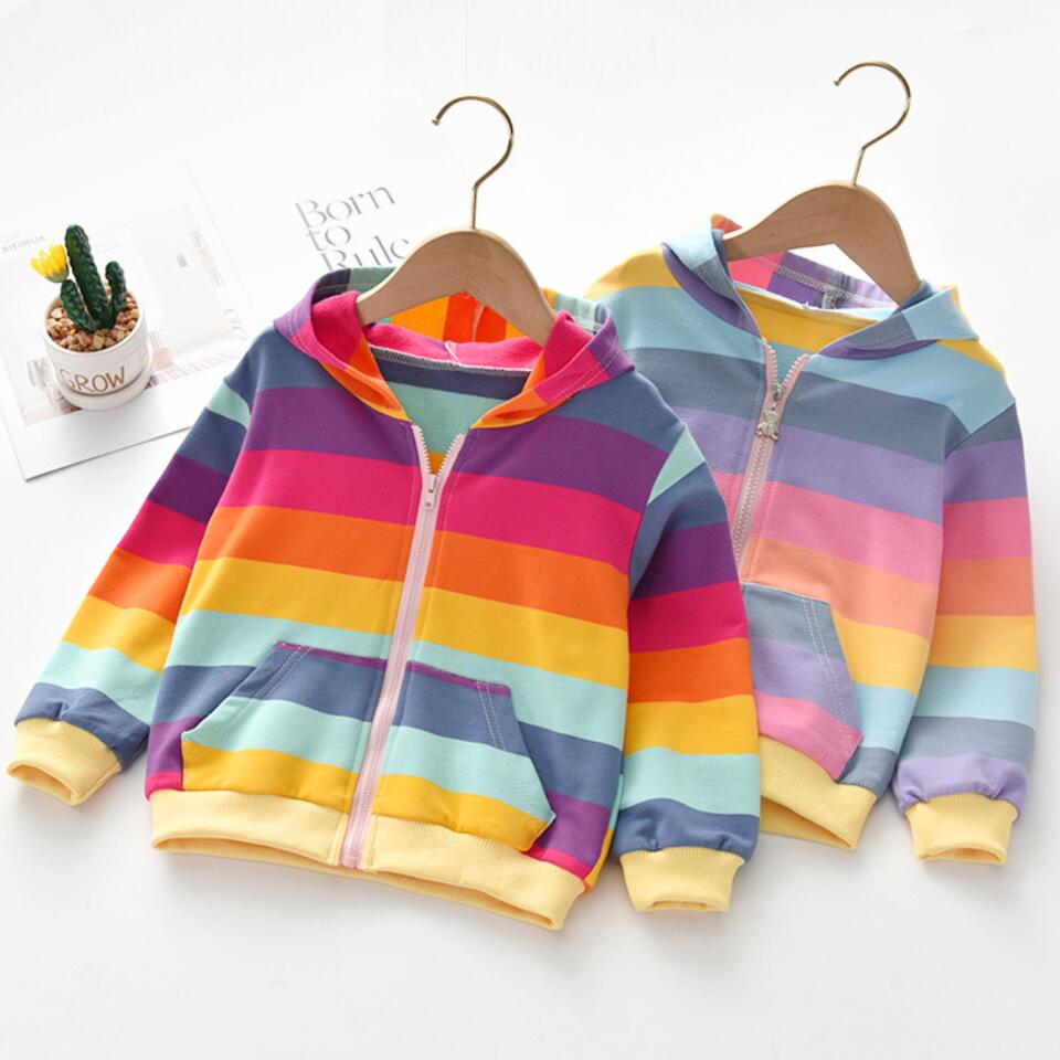 Pige sweatshirt regnbue cardigan jakke afslappet hættefrakke til pige børn tøj sydkorea baby børn småbørn jakker