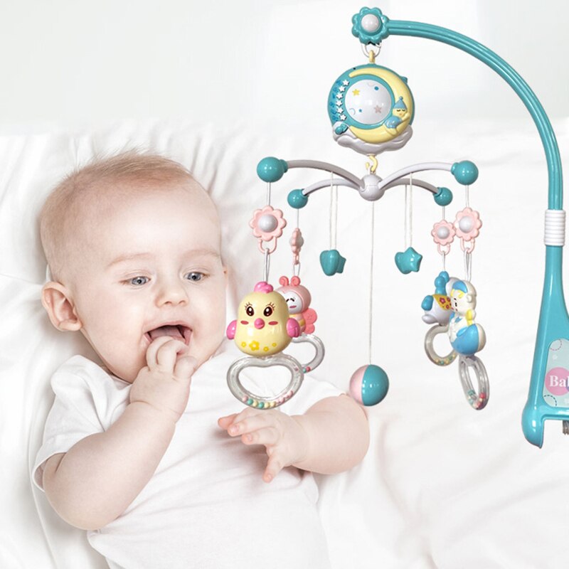 QWZ Baby Rattles Crib Mobiles Toy Months Newborn Infant Baby Toys Holder Rotating Mobile Bed Bell Musical Box Projection 0-12