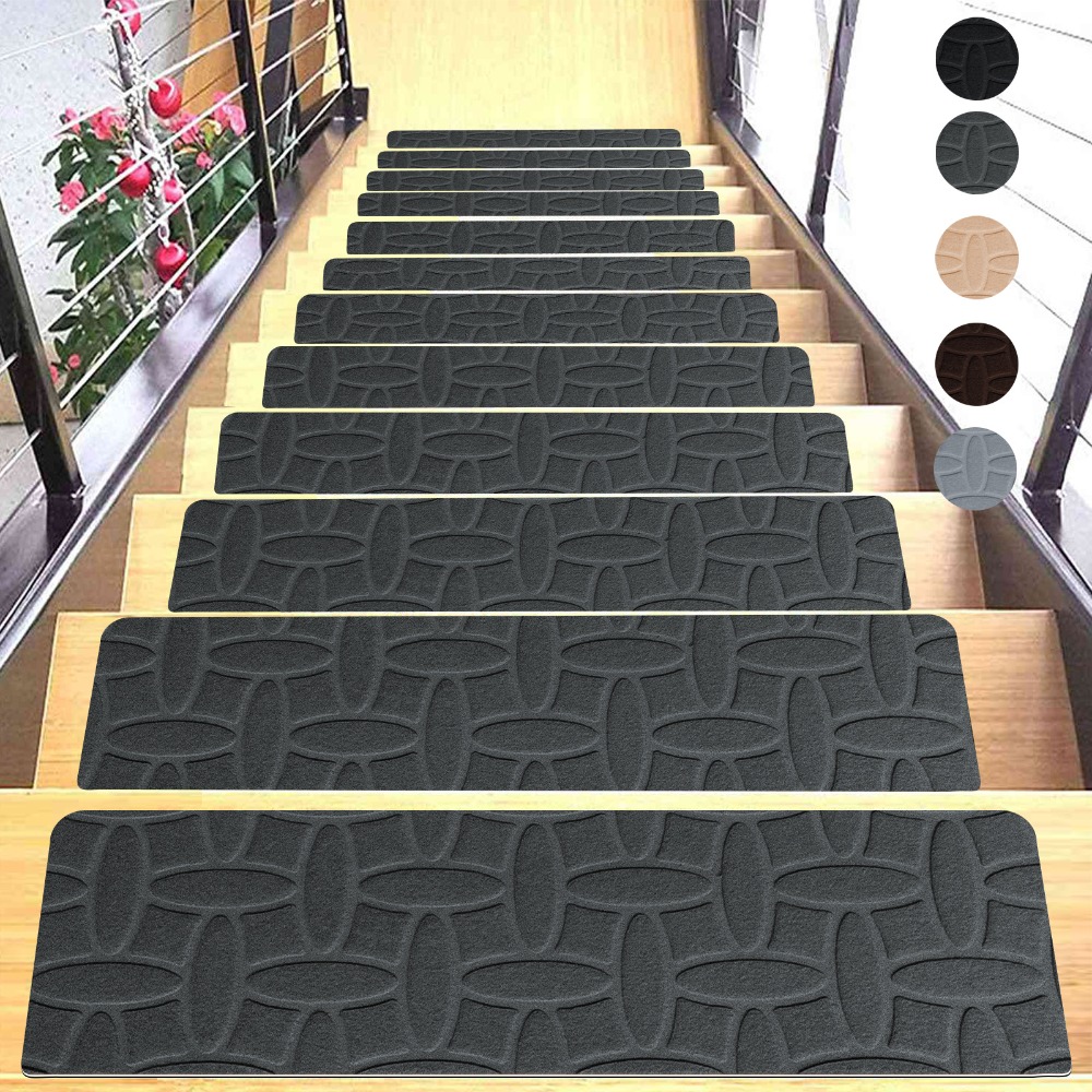 76X20cm Staircase Mat Self-adhesive Non-Slip Stair Tread Carpet Mat Safety Soft Stripe Protection Cover Pads Home Decor: black