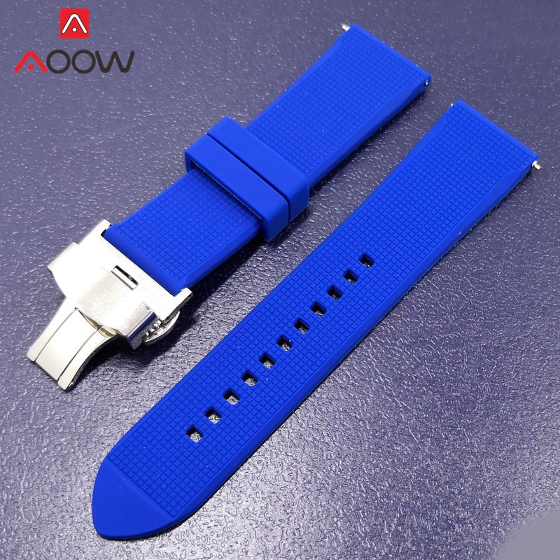 Silikon klokkerem 18mm 20mm 22mm for samsung galaxy watch 42mm 46mm gummi hurtigutløsende sommerfuglspenne armbånd båndreim