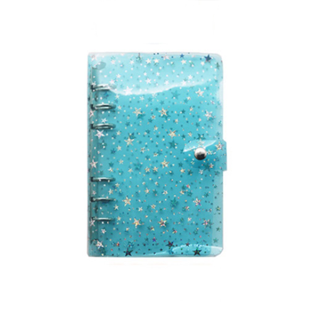 A5/A6 Cute Transparent PVC Glitter Sequins Notebook Cover Office School 6 Rings Binder Spiral Planner Agenda Organizer Notebooks: A6 blue star