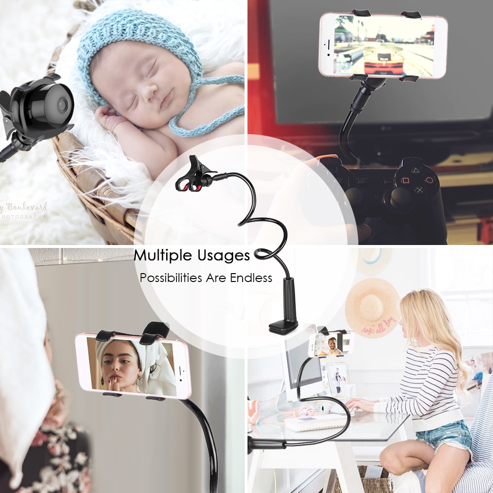 130cm Phone Bracket Adjustable Brackets Gooseneck Monitor Holder Baby Monitor Holders Flexible Long Arm Clip Stand for Devices
