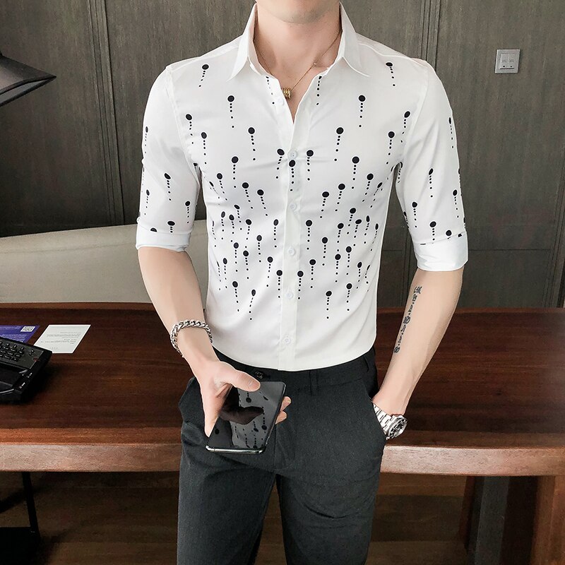 Polka Dot Print Shirt Männer Kurzarm Slim Fit Streetwear Shirts Sozialen Party Business Formale Kleid Shirts Camisas Para Hombre