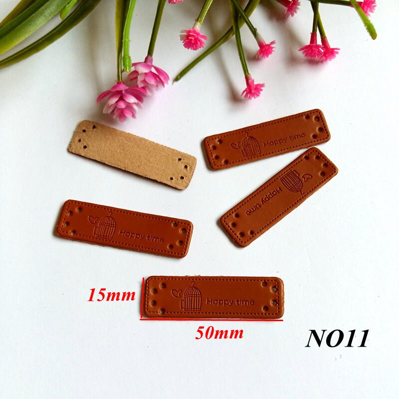 10pcs PU Leather Labels Handmade garment Labels 15MM*50MM for Crafts Brown Handicraft Sewing label: NO11