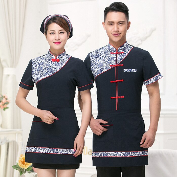 Mannen Vrouwen Hotel Werk Uniform Zomer Vrouwelijke Westerse Restaurant Ober Uniform Korte Mouwen Serveerster Uniform Bar Overalls