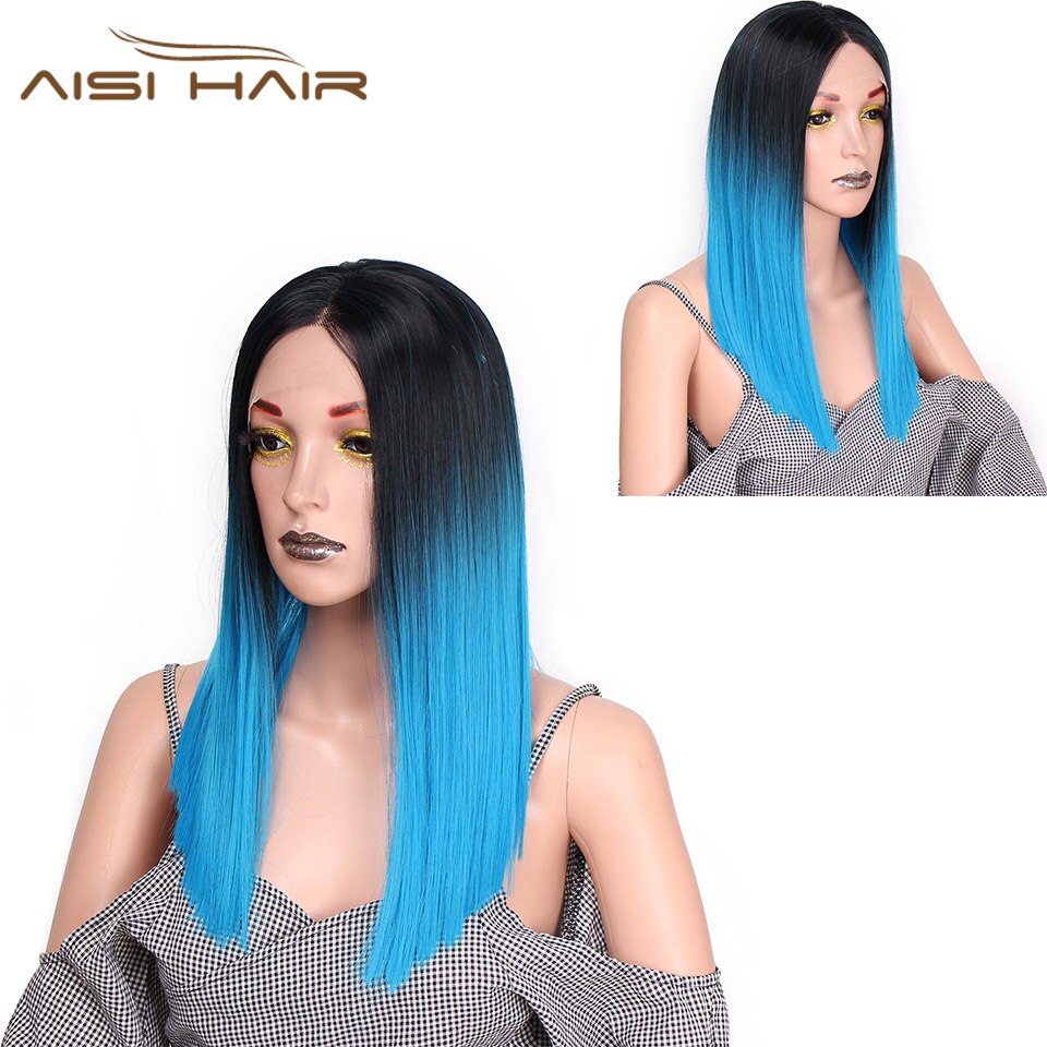 Perruque Longue Lisse Noir Bleu - Raie Au Milieu - Synthétique - Taille Unique