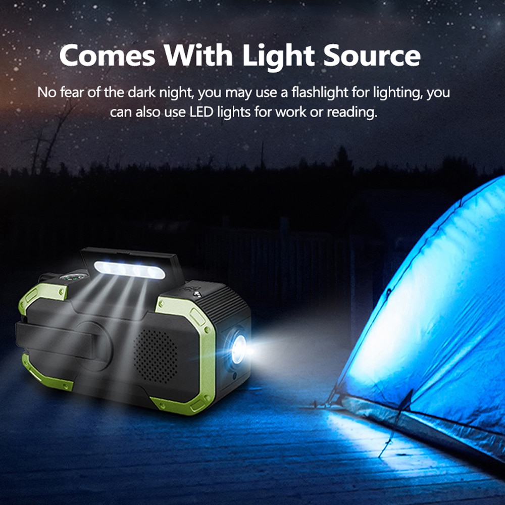 Emergency Radio Flashlight Solar USB Battery Hand Crank Powered Radio AM/FM/WB Power Bank Flashlight IPX6 Waterproof
