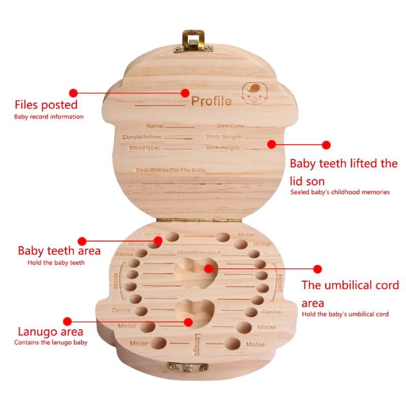 Tandendoos organizer voor kinderen, baby, melktanden, houten opbergdoos voor jongen en meisje
