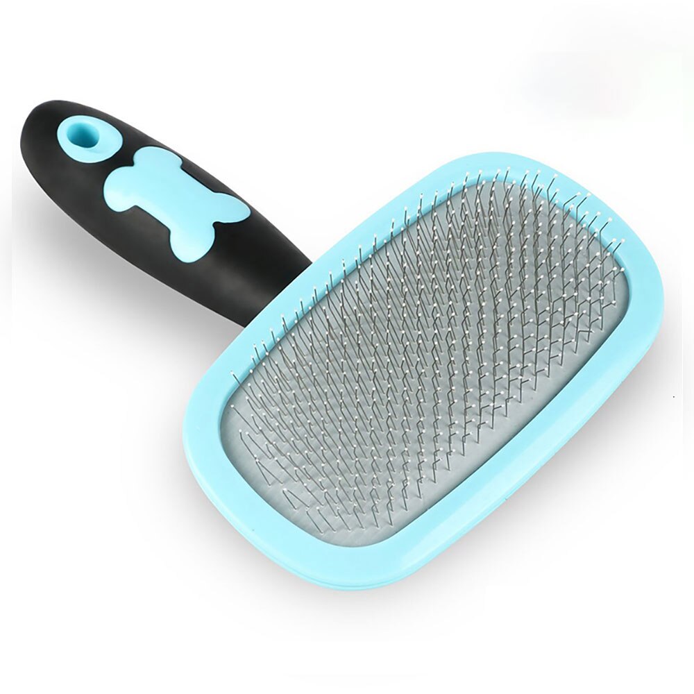 Peine para perro y gato aguja de cepillo para el cabello para mascota limpiador automático cepillo derramamiento Trimmer peine para perros, gatos de pelo largo aseo herramienta: Blue