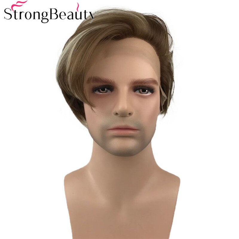 StrongBeauty Straight Men Lace Front Wig Medium Length Natural Wigs Black Synthetic Hair: P10-613