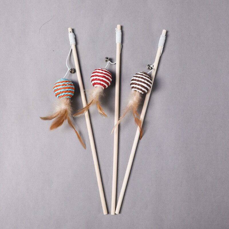 Gato juguetes de cuerda de cáñamo gatito palillo interactivo gato pesca juego varita pluma juguete para mascotas accesorios para gatos Mini