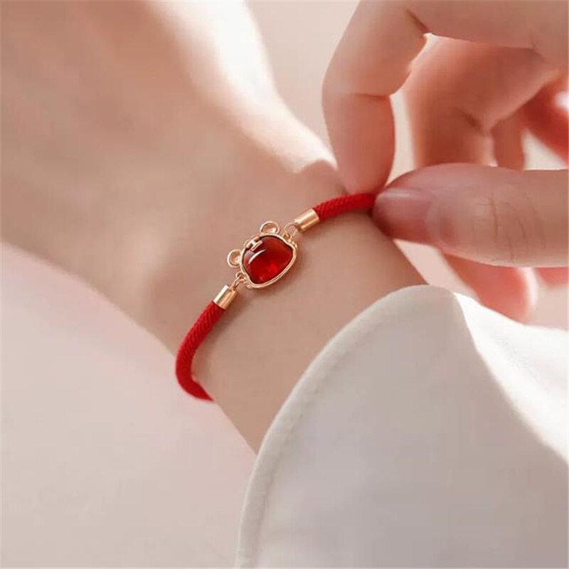 Aankomst Rode Touw Armbanden Voor Vrouwen Sieraden Trendy Crystal Tiger Armband Lady 2022 Zegen Bangle Accessoires Verstelbare