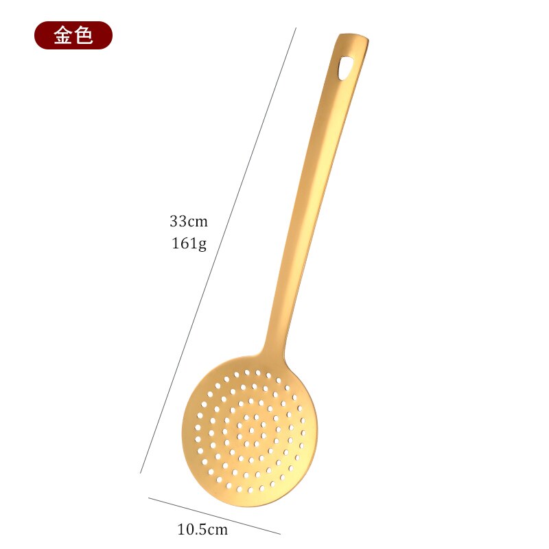 Gold Cooking Tools Set Stainless steel Soup Ladle Spatula Metal kitchenware Colander Rice Spoon Cake Shovel cookware: 2-5