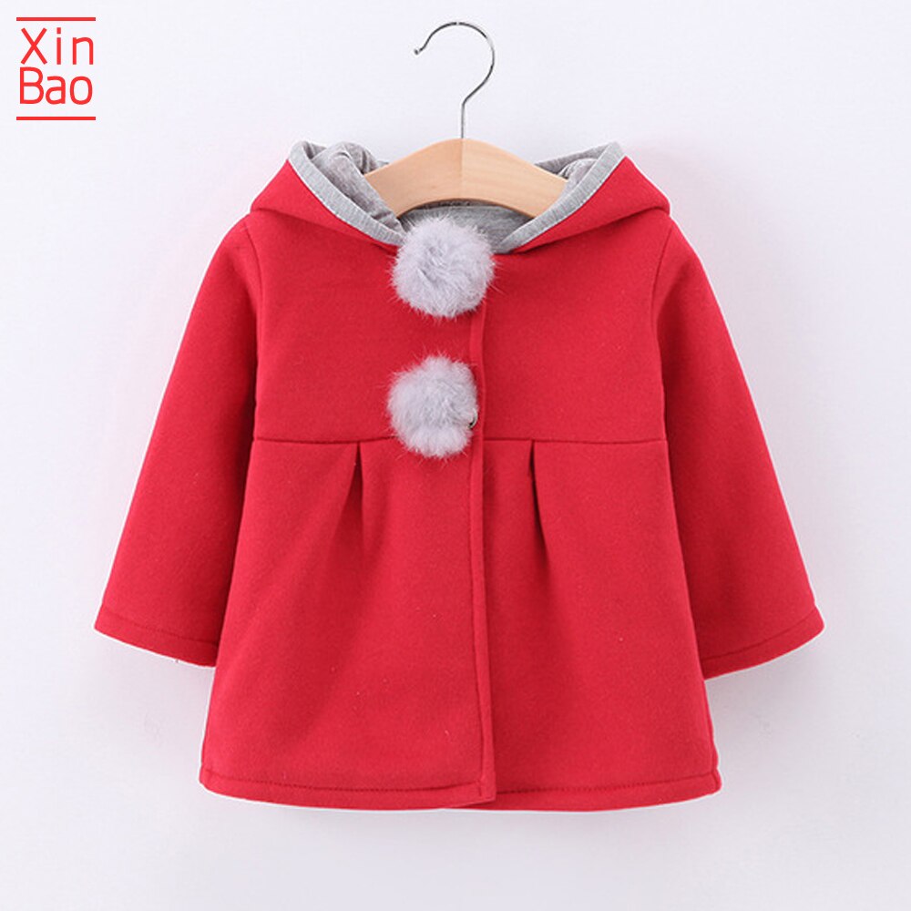 Xinbao meisjesjassen cartoon lange mouwen jas konijnenoor hoodie casual bovenkleding kinderjas babykleding gebreid kinderen: Rood / 3t