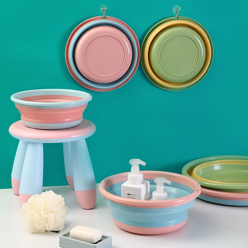 Folding Wash Basin Plastic Portable Outdoor Travel Laundry Tub Thickened Kitchen Vegetable Sink Household Cleaning Tools