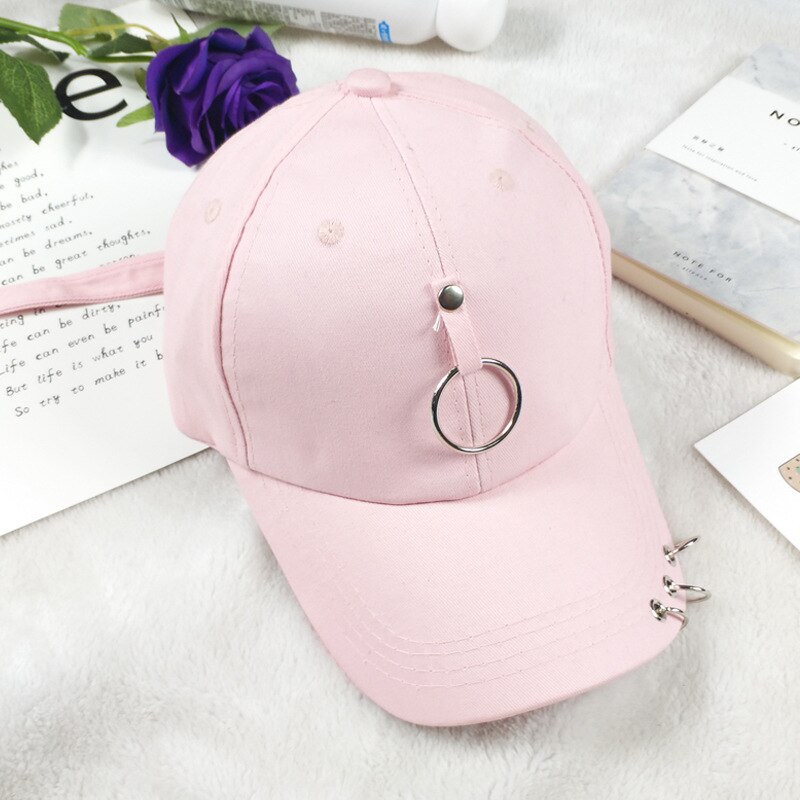 Papa hoed piercing ring baseball pet punk hiphop petten katoen volwassen casual effen verstelbare unisex petten snapback: Roze