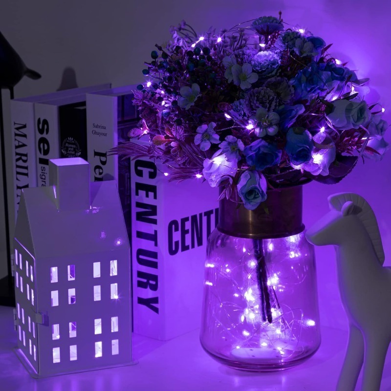 Guirnalda de luces LED con batería, 10/20/30/50/100LED, luces de alambre de cobre para acampar, boda, flores, decoración navideña