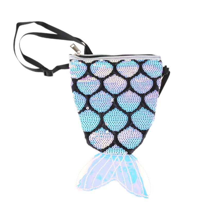 Sequins Hologram Fish Tail Coin Purse Mini Travel Crossbody Shoulder Bag for Women Girls LX9F
