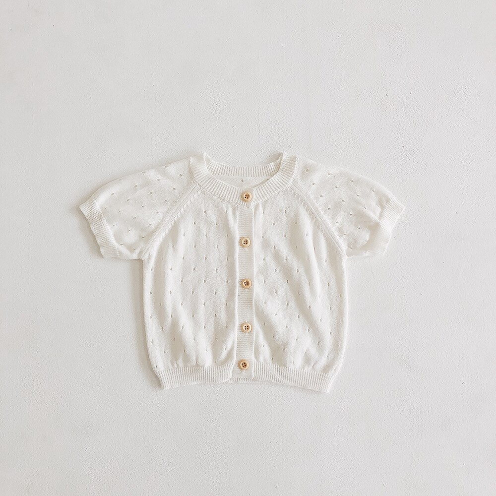 Infantil do bebê da menina suéteres primavera verão roupas de bebê manga curta malha suéteres de lã crianças topos cardigan proteção solar casaco: 84012white / 24 m