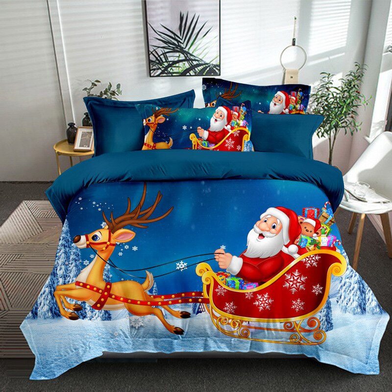 3pcs Christmas Bedding Sets Snowflakes Christmas Tree Santa Snowman Bedding Sets Duvet Cover Soft Bed Sheet Set Decoration