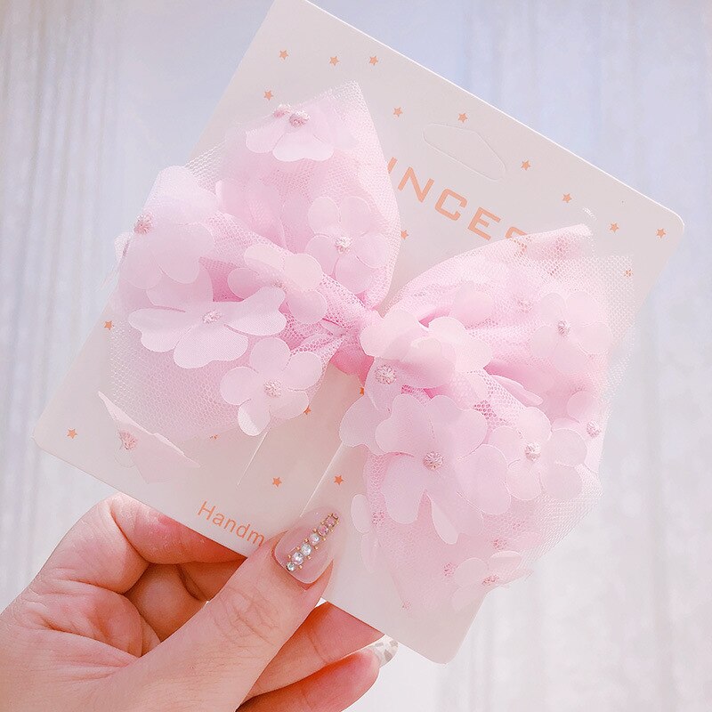 Mooie 3D Opknoping Bloem Mesh Hair Bows Kleurrijke Gradient Regenboog Kleur Haar Clip Prinses Haarspelden Hairbow Haaraccessoires: pink 2