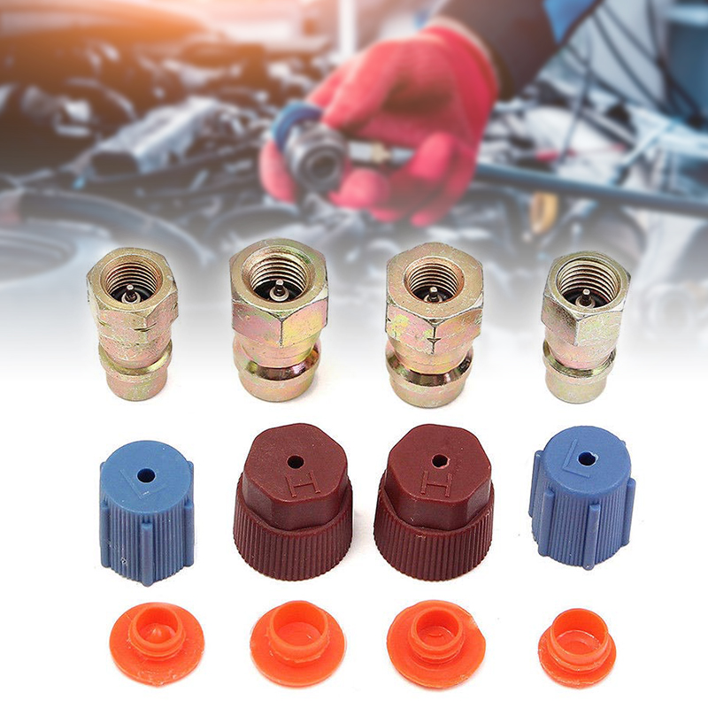 Set of 4 A/C R-12 to R-134a Low/High Side Retrofit Conversion Adapter Fitting Caps Kit Air Conditioning AC System PAK5