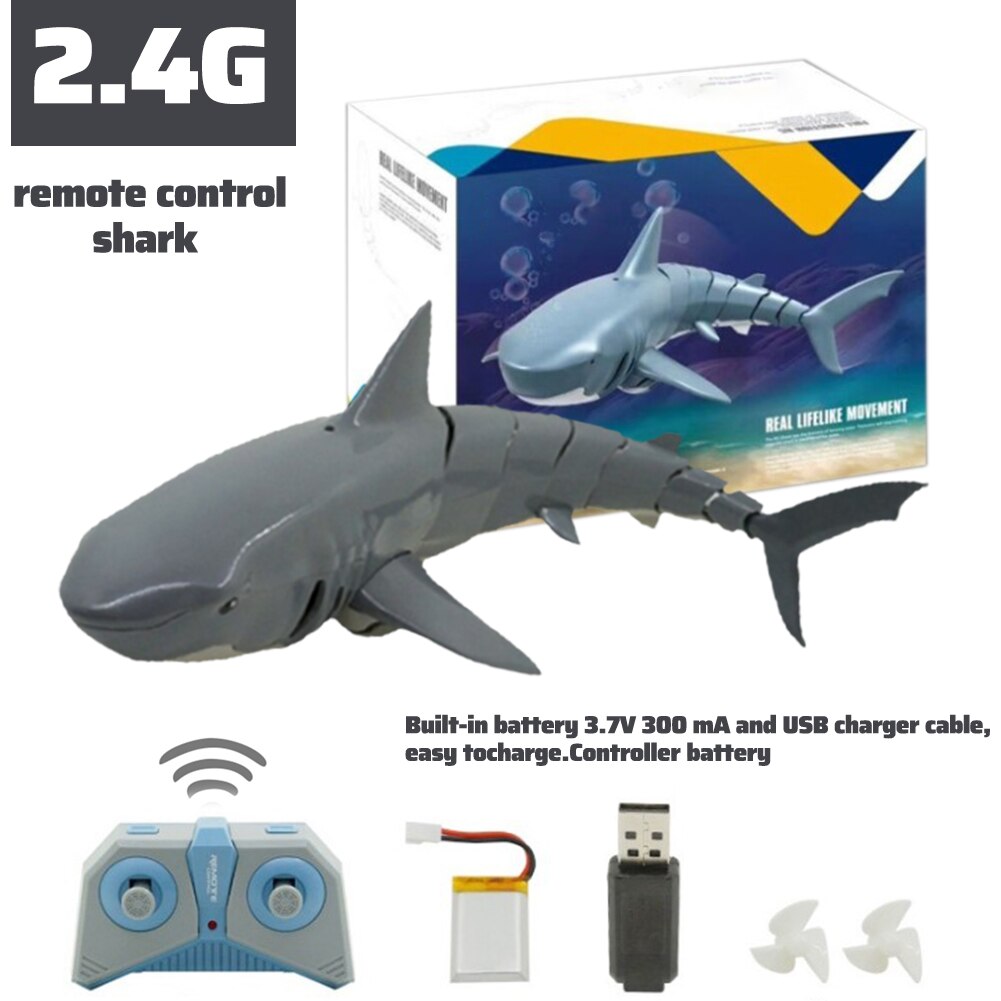 Requin Télécommandé RC Bateau Jouet - Simulation 2 Hélices, Lumière LED, 2.4GHz Anti-Interférence