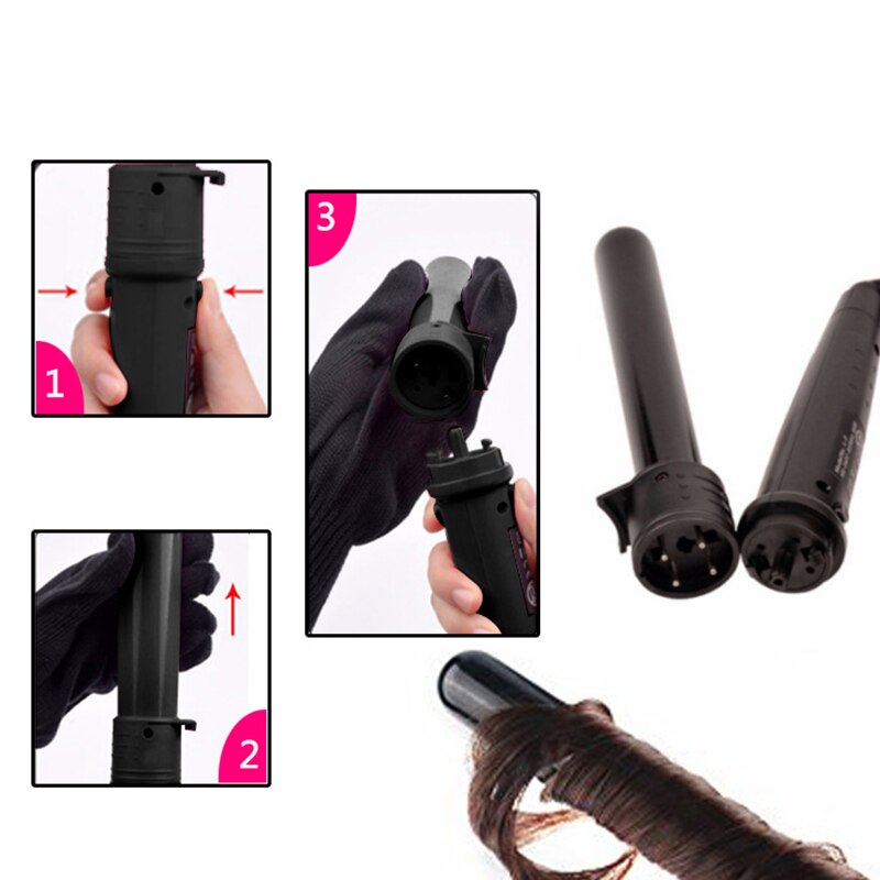 ！-Multifunctional 6 in 1 Curl Bar LCD Curling Ceramic Flat Iron Straightening Machine with 6x Shape Replacement Joint US Plug