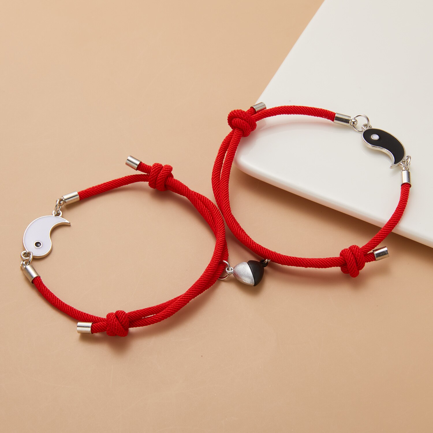 Pulsera magnética para pareja, brazalete de cuerda con nudo arcoíris LGBT, joyería para tarjetas de deseos, 2 unids/set por juego: 5