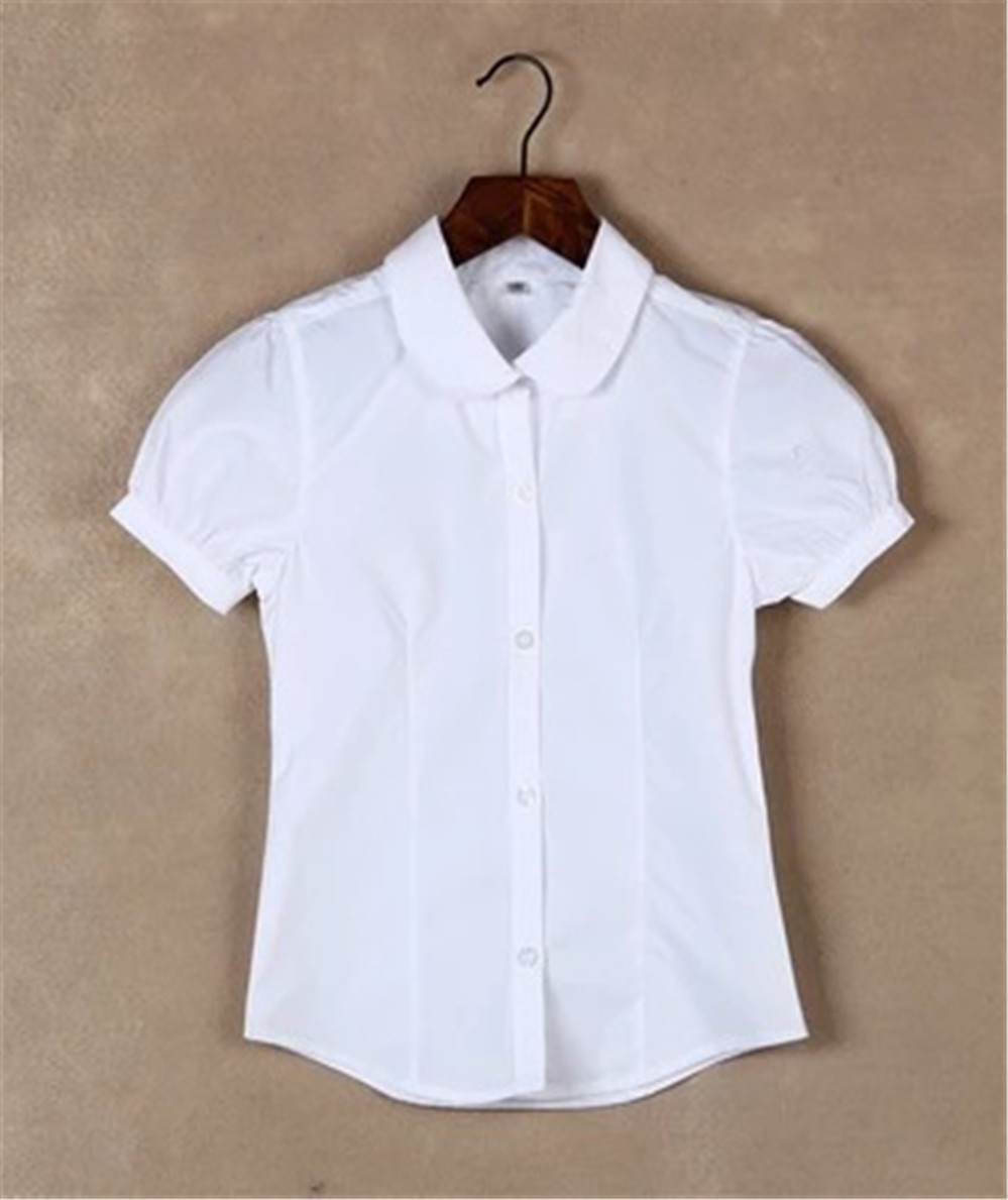 Baby Toddler Teenager School Girls Blouse Shirt White Short Sleeve Girl Tops Cotton Shirts For Kids Children 6 8 10 12 Years: style 2 / 17