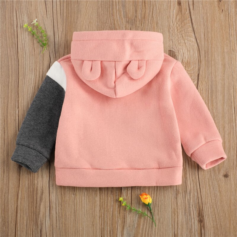 Bebê menina casaco primavera outono topos contraste cor jaqueta outono longo-mangas compridas jaquetas com capuz casaco da criança meninas roupas