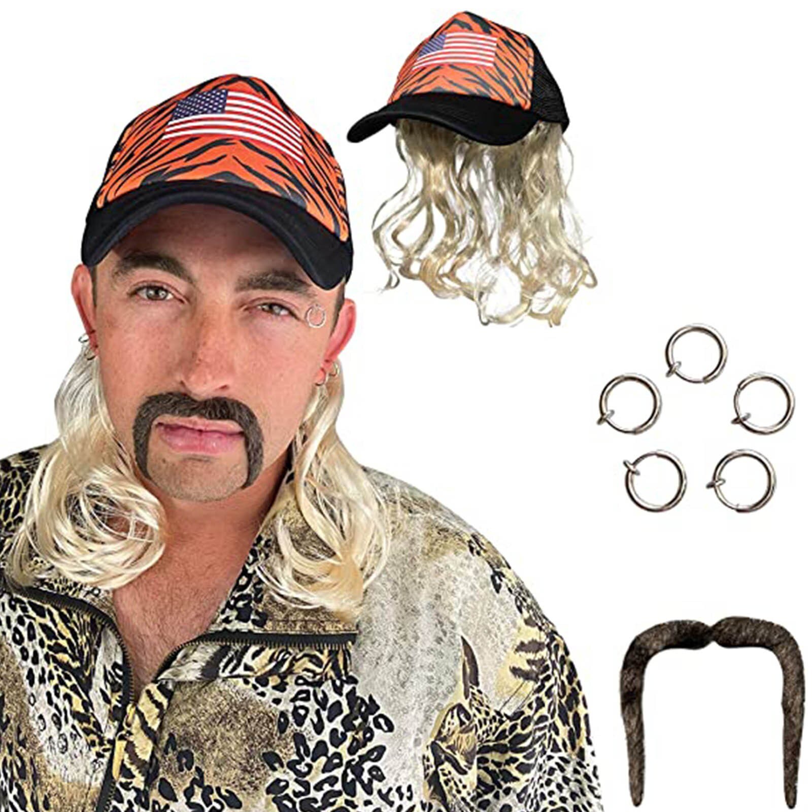 Sombrero con peluca + pendientes + barba + set y , peluca rubia con sombrero, pendientes de clip y barba, 1 unidad: Default Title