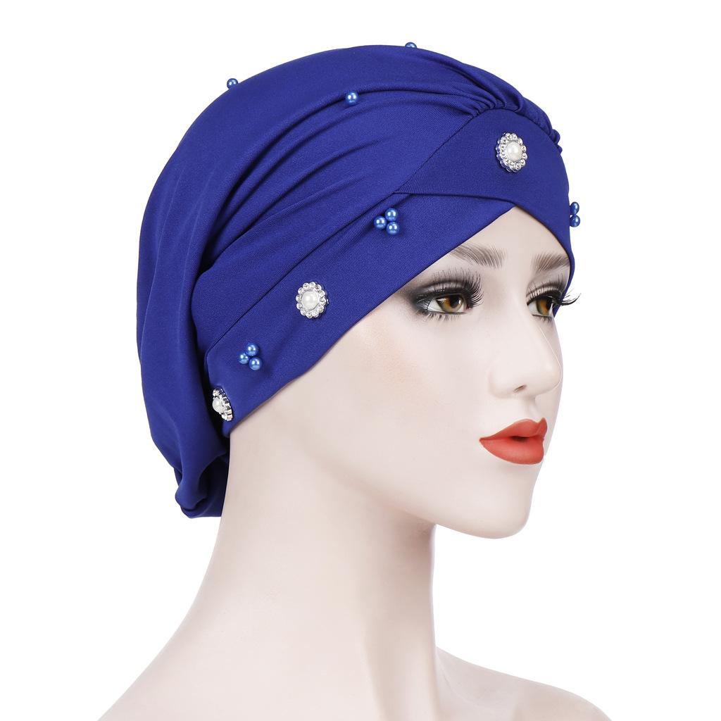 Nuove Donne Musulmano Perline Cancro cap Cofano Cappello Turbante Foulard avvolgere cap Perdita di Capelli Elastico Skullies Berretti Arabo di Modo Della Copertura
