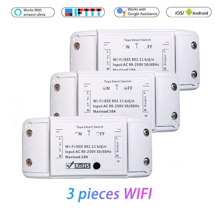 WiFi Smart Light Switch Breaker Timer Wireless Tuya Smart Life APP Remote Control Works With Alexa Google Home Smart Home: 3 pieces WIFI
