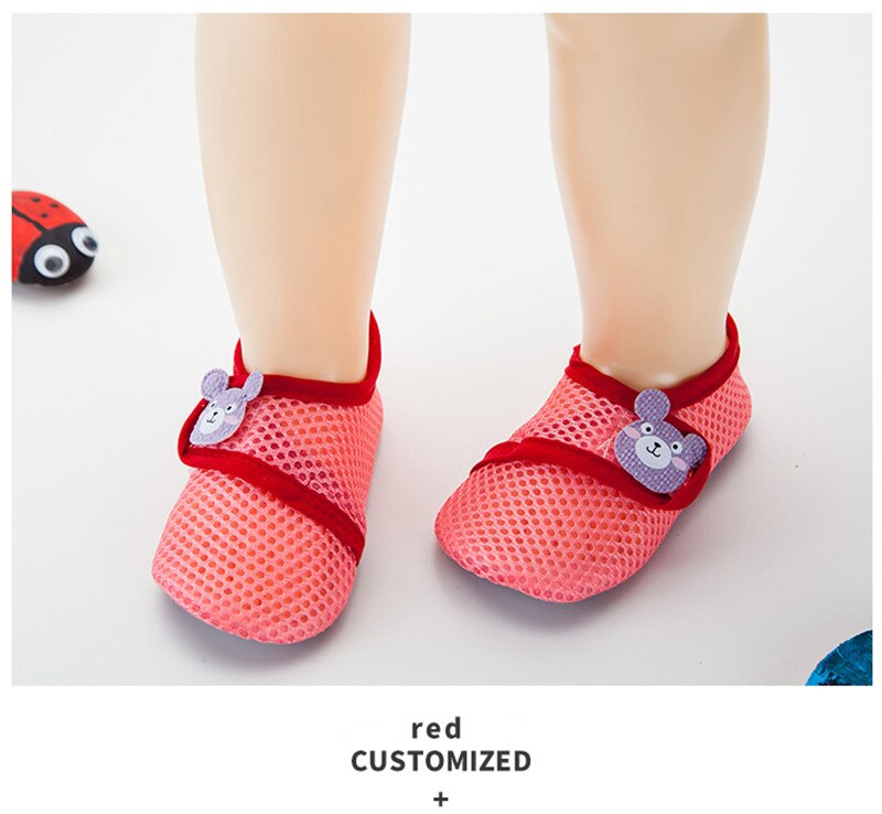 Newborn Baby Girl Boy Mesh Breathable Shoes Socks Infant Soft Sole Comfortable Cotton Cartoon Anti-slip Shoe Toddler Floor Sock: Red / M(1.5-2.5Y)