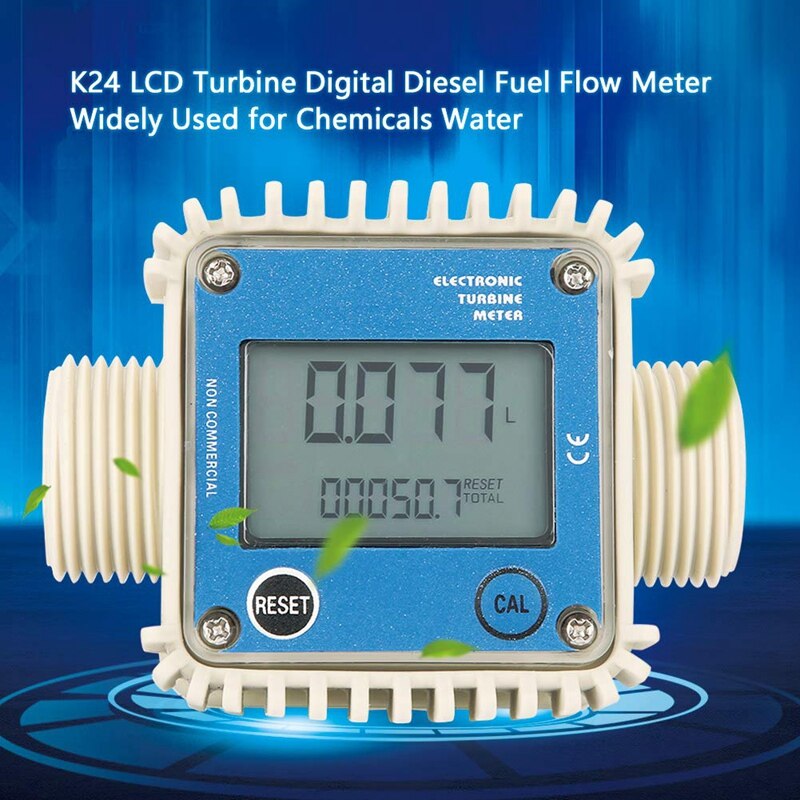 K24 LCD Turbine Digital Fuel Water Hose Flow Meter Widely Used For Chemicals Water Blue