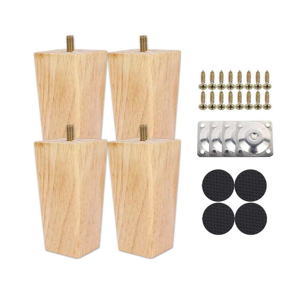 4PCS Height Sofa Legs,Solid Wood Furniture Legs,Replacement Armchair Cabinet Feet Wood Table Legs with Mounting Plate & Screws