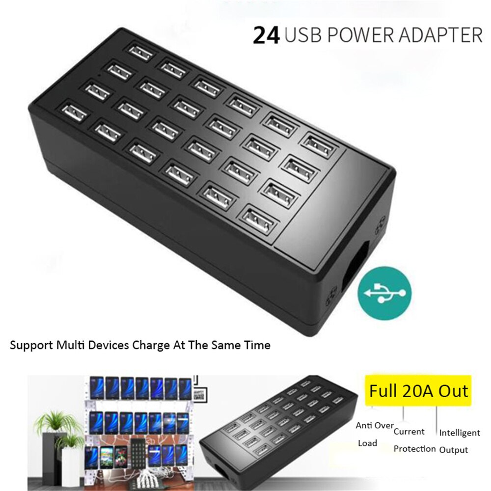 High Power 24 Poorten 100W Smart Telefoon Oplader Station Mobiele Game Collectieve Hang-Up Laadstation 5V ~ 2A100W Charger