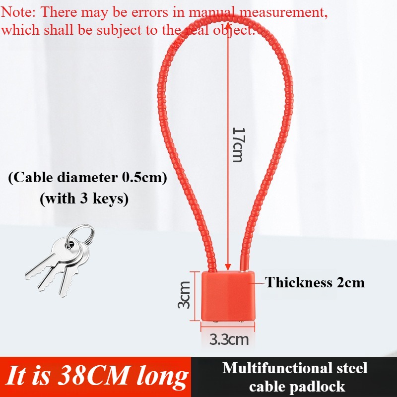 Portable Multifunctional Cable Lock Flexible Equipped with Keys Padlock Waterproof Alloy Steel Suitcase Lock Bicycle: Satin Nickel