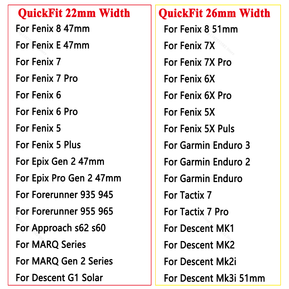 Quickfit-rem til garmin fenix 8 e 7 7x 6x 6 pro 5 5x plus forerunner 965 955 epix pro urrem 26mm 22mm armbånd